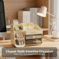 With Drawer Multi-Compartment tray adaptable Multi-Compartment Desk storage area Saving Desktop Organizer Large Capacity for Students, telecommuter Workers, School, Classroom, Study Area, Dorm Room