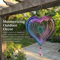 Metal Heart Shape Wind Ornament, 38x20cm Rainbow Reflective Garden Decor, Weather & Rust Resistant Outdoor Hanging Decoration