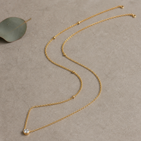 Elegant Double-Layer Stainless Steel Necklace with Single Diamond Pendant for Women