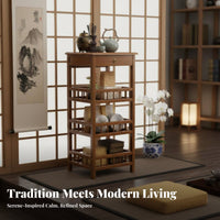 Chinese Design Multi-Tier Tea Shelf Flat Top Surface Multi-Tier Shelving Unit Sturdy Build Side Table Stable Frame for Homeowners, Office Workers, Students, Living Room, Study, Bedroom, Kitchen