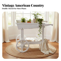 Wooden Garden Carrier Distressed Finish Decorative Garden Cart Solid Wood Decorative Garden Trolley for Homeowners, Shop Owners, Balcony, Patio