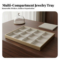 Jewelry Display Tray Gold-Tone Trim PU Leather Storage Tray PU Leather Jewelry Holder Elegant Design Long-Lasting Construction