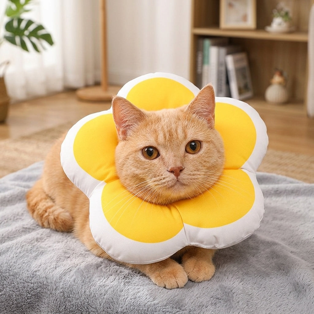 Cat Cone Neck Cone Recovery, Floral Pattern, Soft Textile Padded Adjustable, PP Material for Recovery After Surgery