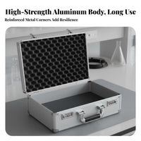 Combination Lock Hard Case with Foam Insert Ergonomic Handle Aluminum Briefcase with Foam Insert Reinforced Corners Portable Hard Shell Equipment Case Strong Bearing Capacity for Business Travelers, Photographers, Professionals