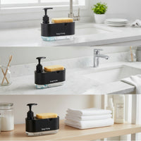 Space-Saving Soap Dispenser with Sponge Holder Compact Dish Soap Pump with Sponge Tray Refillable Ventilated for Countertop