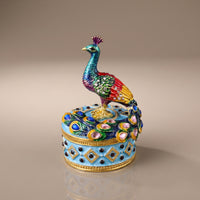 Jewelry Box with Peacock Figurine Lid Enamel-Style Jewelry Box with Peacock Ornate Gold-Tone for Women, Dresser, Vanity