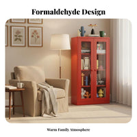 Formaldehyde-Devoid of 2-Door Glass Cabinet Dust-Proof Multi-Tier Glass Showcase Vintage Design Bookshelf Rounded Corners for Homeowners, Collectors, Hobbyists, Kid's Room, Bedroom, Study, Home Office