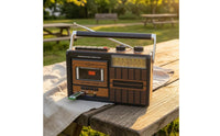 Portable Cassette Recorder Woodgrain Finish Cassette Radio Boombox Retro Radio Recorder Stereo Headphone Port