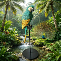 Tropical Parrot Figurine with Stand Lifelike Parrot Figurine Realistic Bird Ornament Outdoor for Courtyard