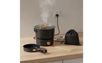 Two-Way Voltage (110V-220V) Collapsible Electric Cooking Pot Multi-Functional Split-Design Travel Cooker Folding Handle Split Design Travel Cooker Easy to Clean for Students, Camping