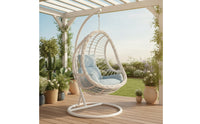 Hanging Swing Chair with Stand Rattan-Style Egg Chair with Stand Floor-Standing for Adults, Readers, Balcony, Backyard, Living Room