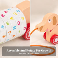 Rotating Rings Pull-Along Animal Toy Red Wheels Animal Shape Pull Toy Early Learning Infant Plaything Sensory Play for Toddlers