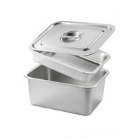 2 Pieces Easy to Clean Stainless Steel Drain Pan Set Heavy-Duty Perforated Draining Tray Oven Safe Deep Rectangular Steel Tub for Commercial Kitchens, Restaurant, Food Service