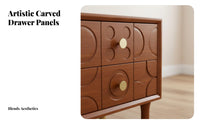 Nordic Design Carved 2-Drawer Nightstand Mid-Twentieth Century-Century Modern Aesthetic Carved 2-Drawer End Table Versatile Use Bedside Cabinet Brass Knobs for Homeowners, Apartment Dwellers, Adults, Guest Room, Hotel, Entryway