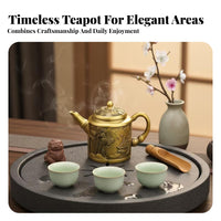 small Brass Teapot Ornament Curved Handle Fine Workmanship Home Decor