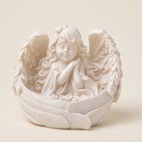 Angel Figurine Cream-White Cherub Figurine Angel Statue Serene Decor Resin for Collectors, Mantel, Bookshelf