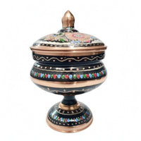 Handmade Copper Sugar Jar Pedestal Base Carved Copper Jar Enamel-Style Ornament Centerpiece