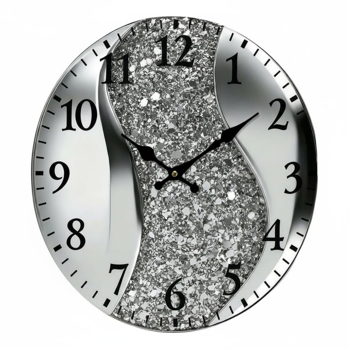 Luxury Design Decorative Art Clock Non-Ticking Silver Glitter Wall Clock Quartz Movement Easy to Hang for Living Room, Bedroom, Office