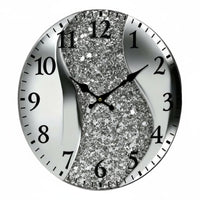 Luxury Design Decorative Art Clock Non-Ticking Silver Glitter Wall Clock Quartz Movement Easy to Hang for Living Room, Bedroom, Office