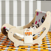 Solid Wood Frame Wooden Cat Sofa Bed Side Storage Pocket Cat Scratcher Lounger Moisture-Proof Design Pet Furniture for Cats