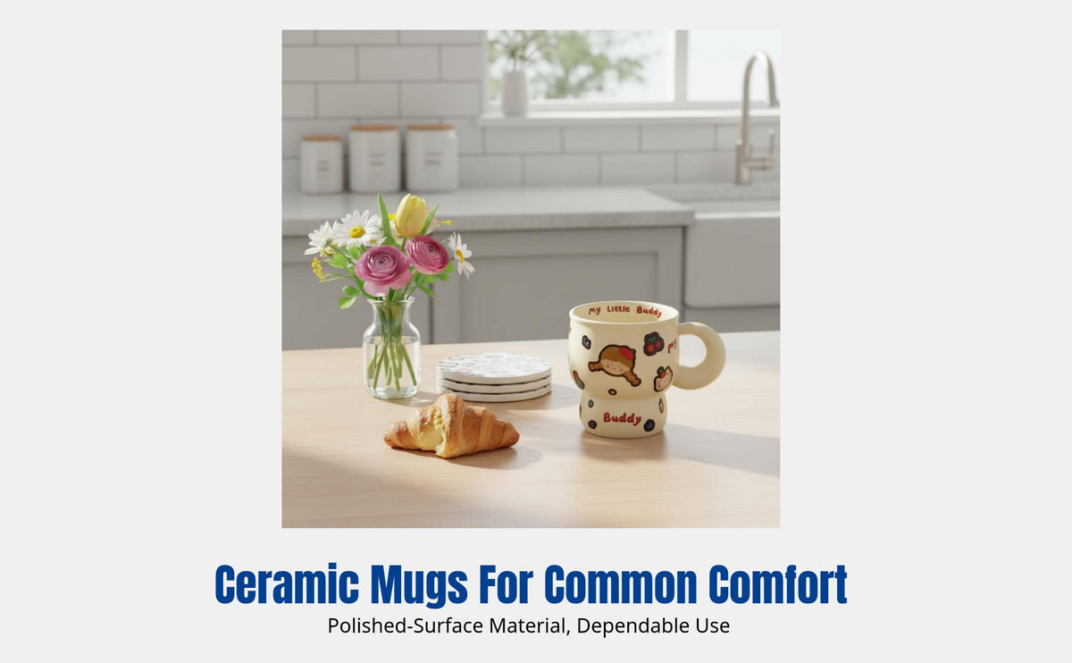 Couple Ceramic Mug Set, Creative Cartoon Design, Cute Water Mug for Daily Use