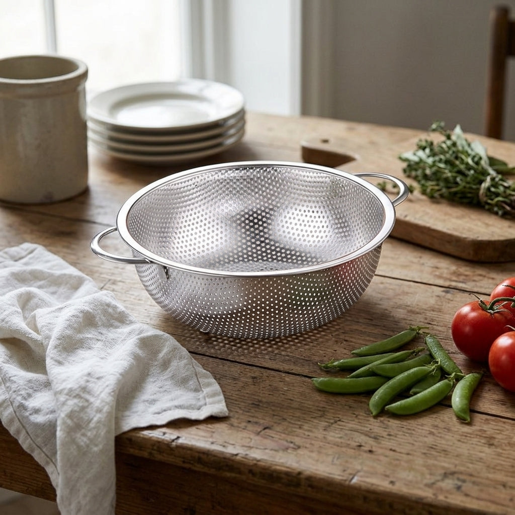 Rice Washer and Rice Strainer Washing Bowl, 304 Stainless Steel Metal Sieve with Small Holes, Loop Base and Double Handles for Pasta Spaghetti