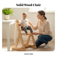 Solid Wood Adjustable Wooden High Chair Safe and Stable Wooden High Chair Ergonomic Design 5-Point Safety Harness for Toddlers, Babies 6+ Months, Mealtime, Study Room, Kitchen, Bedroom