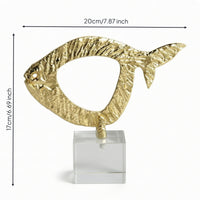 Fish Statue with Crystal Base Metal Fish Sculpture Elegant Decor for Living Room, Office Desk