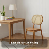 Nordic Inspired Cane Back Wooden Chair Natural Rattan Weave Armless Wooden Side Chair Solid Wood Frame Dining Seating Japanese Aesthetic for Interior Designers, Restaurant Owners, Homeowners, Guesthouse, Eatery, Kitchen, Home Office