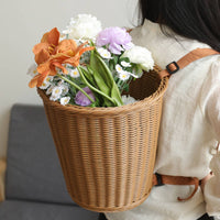 Imitation Rattan Backpack Picnic Basket Iron Frame Woven Carrying Basket Breathable