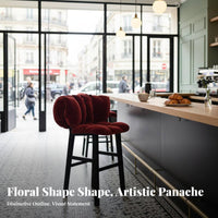 French Design Petal-Cushion High Chair Luxury Design Upholstered High Seat With Backrest Bar Stool Stable Base for Interior Designers, Business Owners, Counter, Kitchen Island, Restaurant, Dining Area