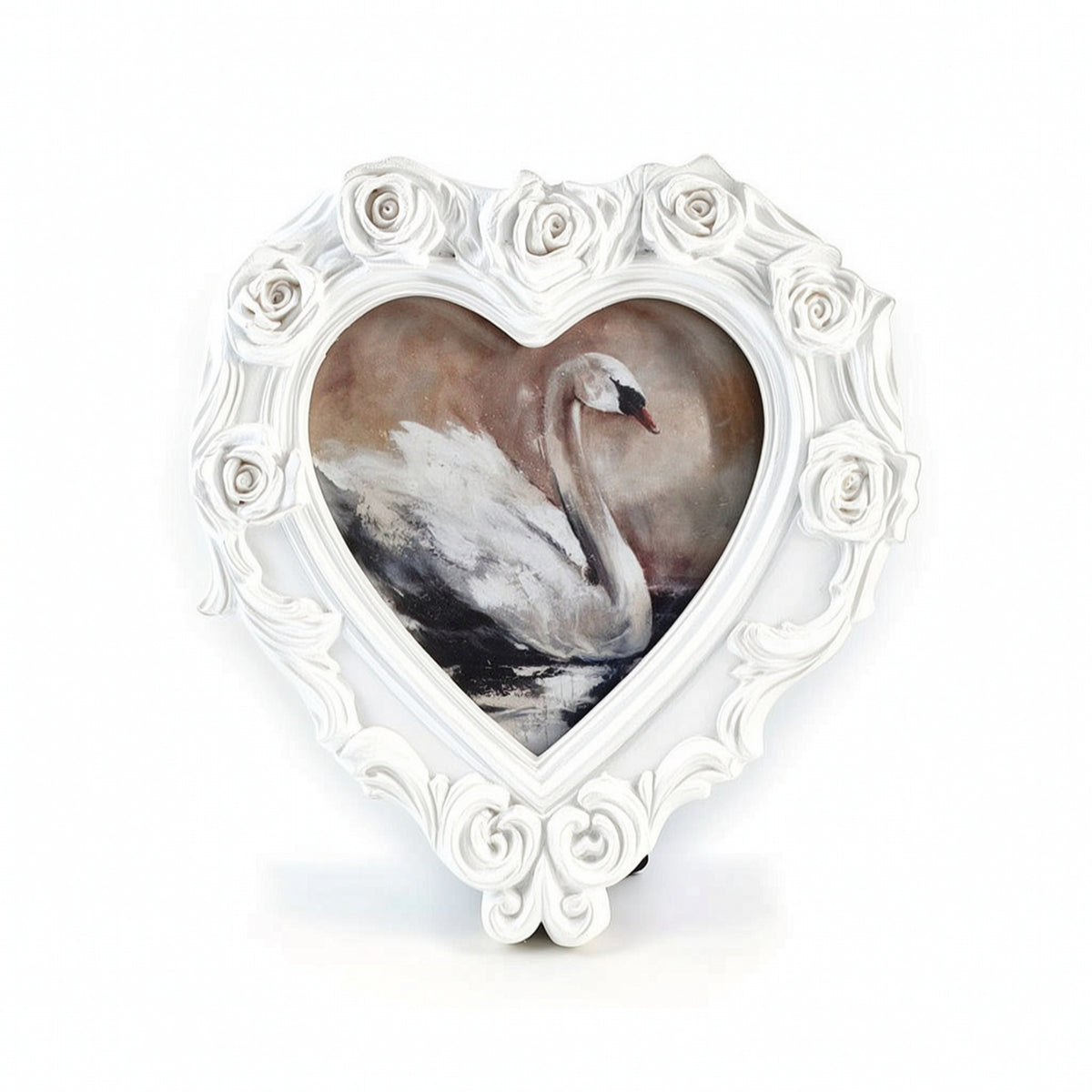 Ornate Heart-Shaped Picture Frame Rose-Relief Picture Frame with Easel Stand Vintage-Style Tabletop for Anniversary, Wedding