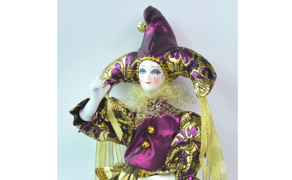 Porcelain Clown Doll Ceramic Clown Figurine Decorative Jester Doll for Collectors, Display, Shelf Decor