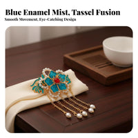 Chinese Design Tassel Hair Clip Elegant Design Traditional Chinese Attire Tassel Hairpin Handmade Enamel Pearl Barrette for Bride, Bridesmaid