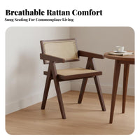 Solid Wood Frame V-Leg Cane Armchair Retro Aesthetic Dining Chair Easy Assembly Indoor Furniture Ergonomic for Cafe Owners, Homeowners, Interior Designers, Restaurant, Living Room, Home Office, Reading Nook