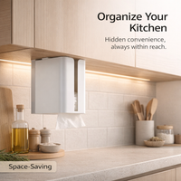 Metal Hanging Under Cabinet Paper Towel Holder, Versatile Storage Rack for Food Bags and Tissues, Iron for Kitchen