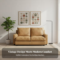 Retro aesthetic Brown Two-Seater Loveseat Down Feather Filling Living Room Furniture Nordic Design Couch Japanese Inspired for Apartment Dwellers, partners, Homeowners, Lounge Area, Bedroom, Study, Office