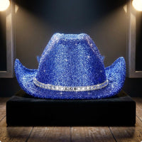 Glittering Blue Cowboy Hat Glittery Headwear Decorative Band Accessory