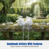 Victorian Feather Tassel Hairpin, Alabaster Lace Princess Headpiece, Elegant Floral Accessory