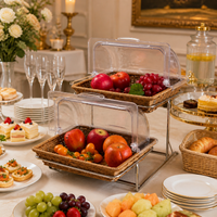 Tiered Display Stand, 2 Layer Imitation Rattan Perfume Organiser with Flip Lid, 32x26x6.5cm Food Display Rack