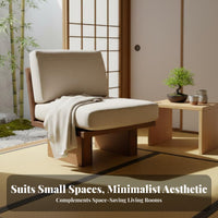 Nordic design Upholstered Couch with Wooden Frame Japanese Aesthetic Modern Accent Sofa space-saving Design Living Room Furniture Minimalist Look for Apartment Dwellers, Guesthouse Owners, Hotel Managers, Lounge Area, perusing alcove, Bedroom