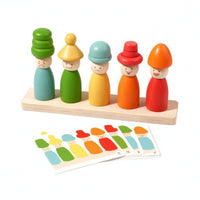 Wooden Matching Toy with Peg Dolls Sensory Toy with Picture Cards Creative Wooden Peg Dolls for Classroom
