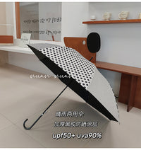 原创小众波点弯钩雨伞女晴雨两用洋伞便携加固防晒遮阳太阳长柄伞 波点 三折自动晴雨两用款