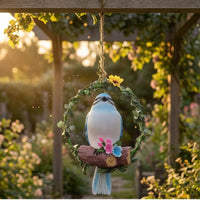 Flower Accents Bird Wreath Ornament Painted Floral Bird Ornament Wood Textured Hanging Hummingbird Decorative for Home, Balcony, Courtyard