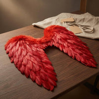 Handmade Red Angel Wings Feathered Downward Angel Wings Easy Wear Wing Set Elastic Straps