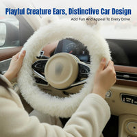 Plush Steering Wheel Cover, Winter Warmth, Anti-Slip, Cartoon Creature Design, Universal Fit, Car Interior Decor
