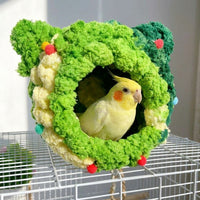 Polyester Budgie Bed for Winter Breeding, 17cm Hanging Avian Bed with Hook, Green and Yellow Gradient Budgie Bed for Small Parakeet Cage Accessory
