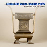 Brass Square Offering Set, Incense Burner, Candle Holder, Home Buddhist Altar, Chinese Design