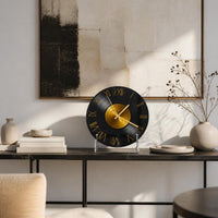 Retro Vinyl Record TV Cabinet Desktop Clock Ornament with Stand