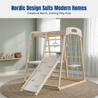 Wooden Kids Climbing Frame, Indoor Slide, Rocking Chair, Multi-Functional Play Gym, Nordic Design, Home Use